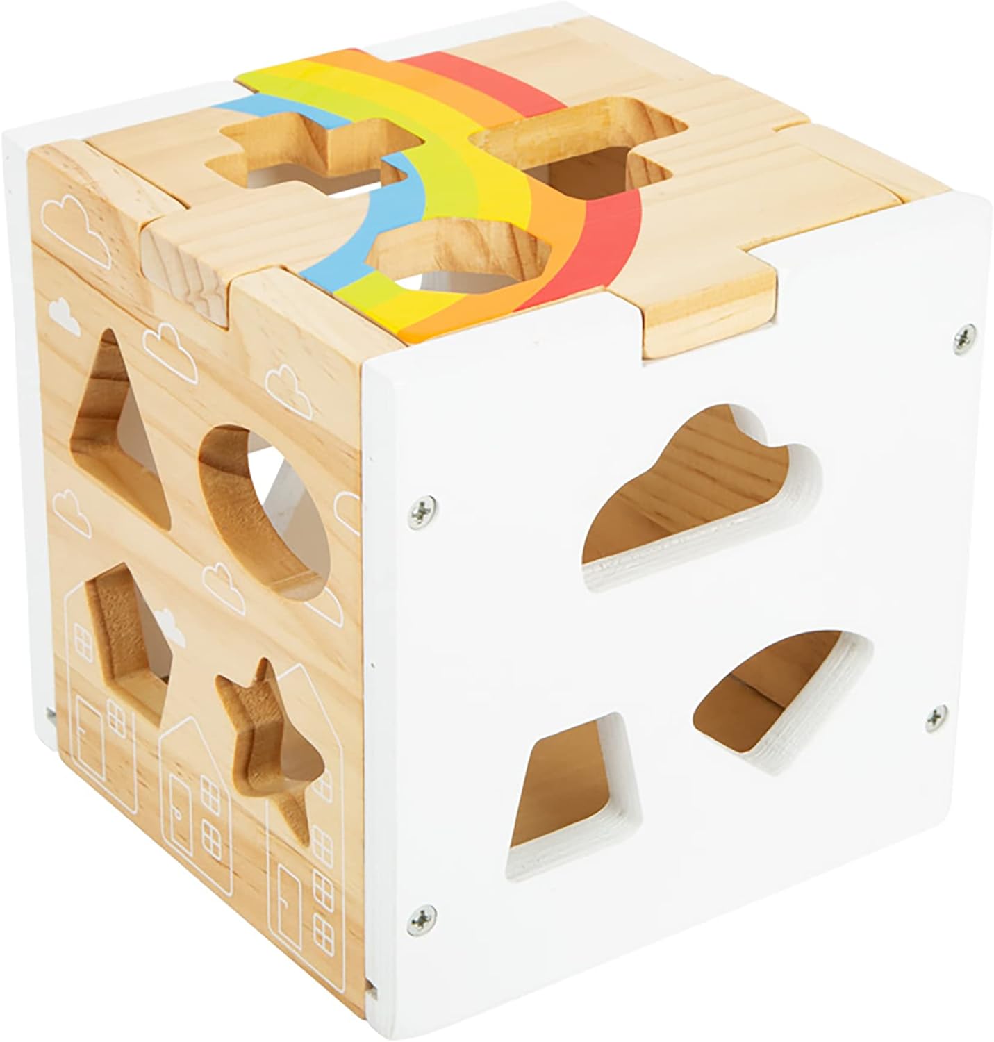 Small Foot Small Foot-11777 Cubo para Encajar, Arcoíris, 13 Elementos de Madera de Formas Diferentes, a Partir de 12 Meses. Estrellas Toys, 6 x 6 x 6 (11777