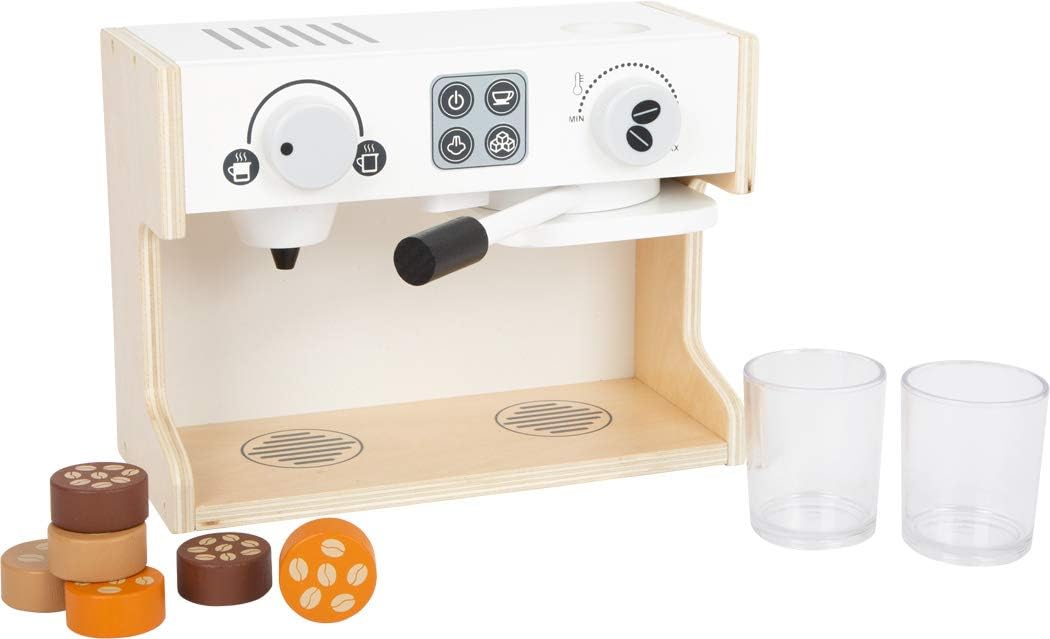 Small Foot 11792 Gastro Wooden Coffee Machine with Two Rotary Knobs and Movable Filter Holder from 3 Years Toys, White