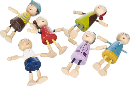 Small Foot Wooden Bending Family 6 Dolls Detailed Flexible and Durable from 3 Years 11804 Toys, Natural bending dolls family