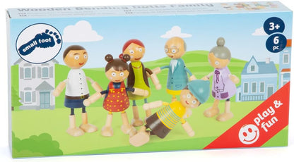Small Foot Wooden Bending Family 6 Dolls Detailed Flexible and Durable from 3 Years 11804 Toys, Natural bending dolls family