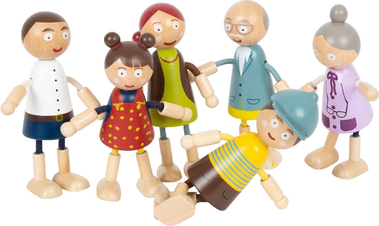 Small Foot Wooden Bending Family 6 Dolls Detailed Flexible and Durable from 3 Years 11804 Toys, Natural bending dolls family