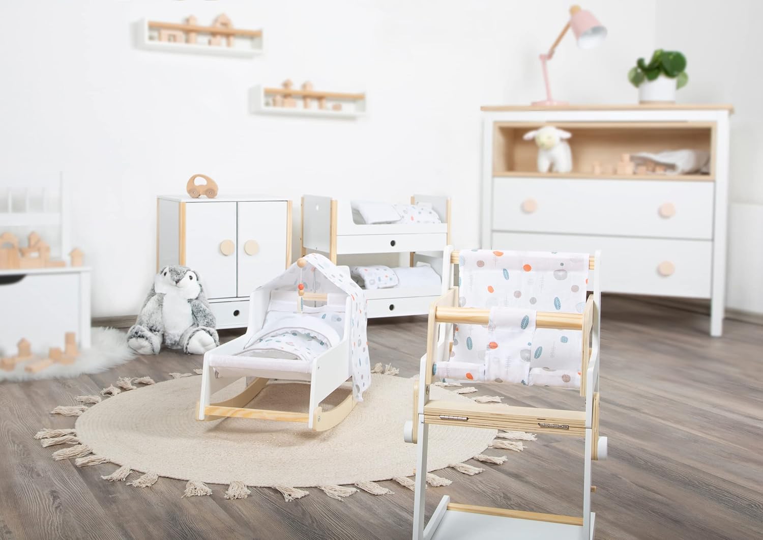 Small Foot 11814 Doll Little Button, a Multifunctional Combo highchair, for Ages 3+ Years Toys, White