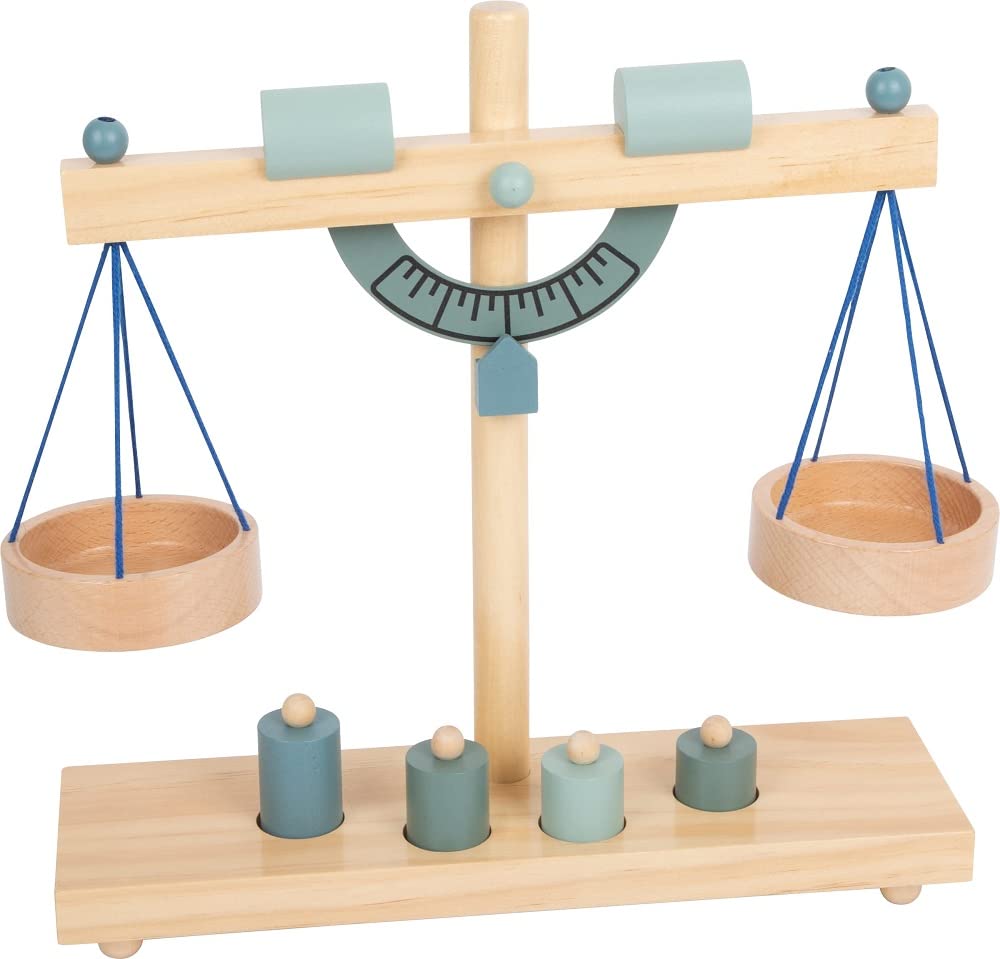 Small Foot Little Market Wooden bar Scales with Four Weights, Accessories for Grocery Shop, from 3 Years, 11861
