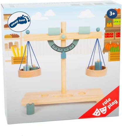 Small Foot Little Market Wooden bar Scales with Four Weights, Accessories for Grocery Shop, from 3 Years, 11861
