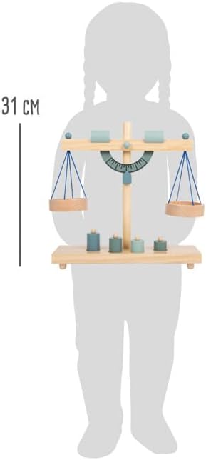 Small Foot Little Market Wooden bar Scales with Four Weights, Accessories for Grocery Shop, from 3 Years, 11861