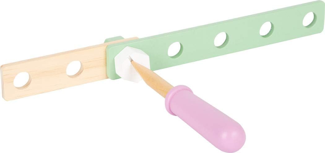 small foot 11875 Wooden Construction Nordic, creative building set w/tools and accessories, for kids aged 3+ years Toys, Blue Mint Pastel