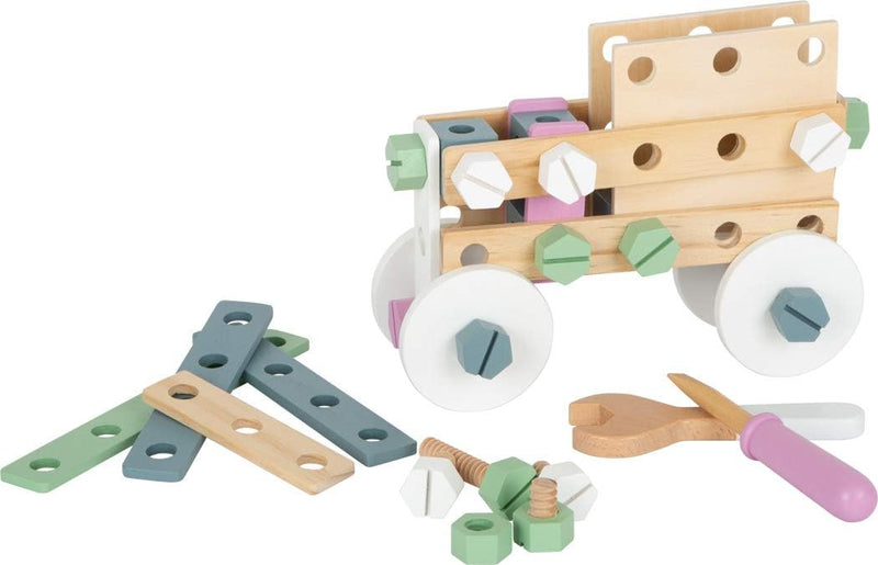 small foot 11875 Wooden Construction Nordic, creative building set w/tools and accessories, for kids aged 3+ years Toys, Blue Mint Pastel