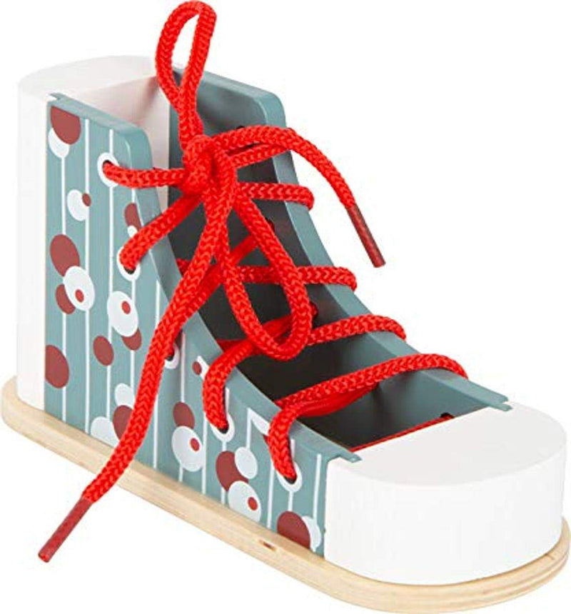 Small Foot Foot-11887 Zapato, Madera, Practica enhebrar y Atar los Cordones de Forma lúdica, a Partir de 3 años. Toys, Color pudrición, Small (11887