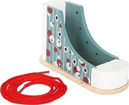 Small Foot Foot-11887 Zapato, Madera, Practica enhebrar y Atar los Cordones de Forma lúdica, a Partir de 3 años. Toys, Color pudrición, Small (11887