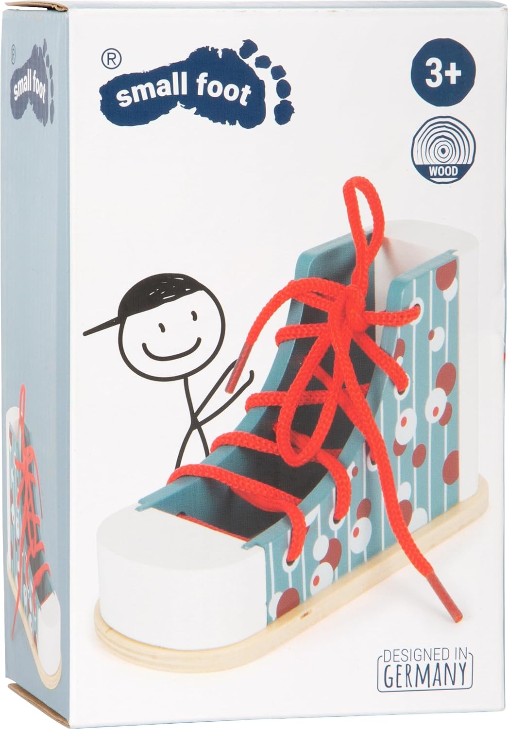Small Foot Foot-11887 Zapato, Madera, Practica enhebrar y Atar los Cordones de Forma lúdica, a Partir de 3 años. Toys, Color pudrición, Small (11887
