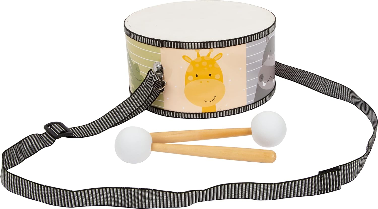 small foot Colourful Wilderness Drum with Animal Motifs and Wooden Drum Mallets for Children from 3 Years, 11952 Colorful wilderness