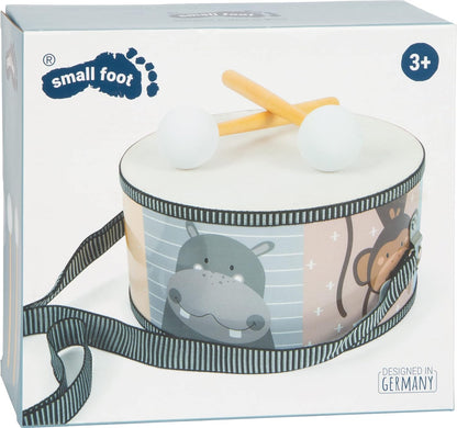 small foot Colourful Wilderness Drum with Animal Motifs and Wooden Drum Mallets for Children from 3 Years, 11952 Colorful wilderness