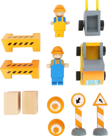 NIKE Baukran Small Foot Crane with Wooden Construction site Accessories, Play Set for Children Aged 3+, 12007, Multicoloured