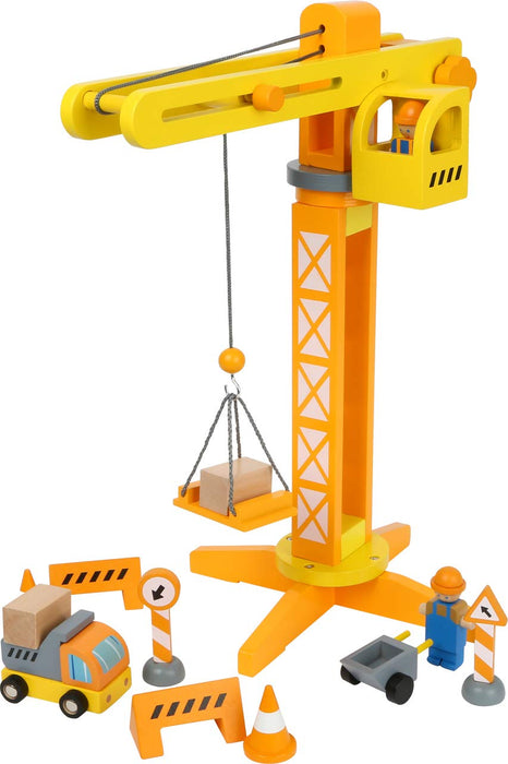 NIKE Baukran Small Foot Crane with Wooden Construction site Accessories, Play Set for Children Aged 3+, 12007, Multicoloured
