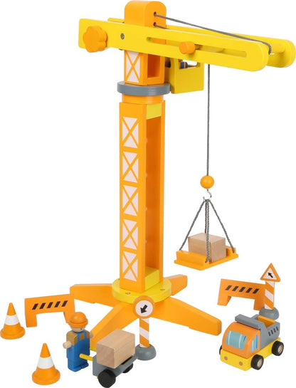 NIKE Baukran Small Foot Crane with Wooden Construction site Accessories, Play Set for Children Aged 3+, 12007, Multicoloured