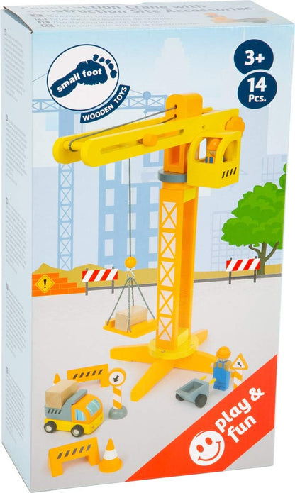 NIKE Baukran Small Foot Crane with Wooden Construction site Accessories, Play Set for Children Aged 3+, 12007, Multicoloured