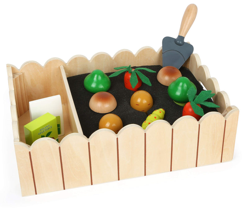 Small Foot 12011 Wooden Vegetable Garden with Carrots, Mushrooms, Potatoes, Broccoli, Seeds and Scoop from 3 Years, Multicoloured