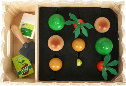Small Foot 12011 Wooden Vegetable Garden with Carrots, Mushrooms, Potatoes, Broccoli, Seeds and Scoop from 3 Years, Multicoloured