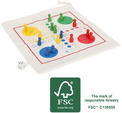 Small Foot Ludo Wood, FSC 100% Certified, Board Game for Travel, in Practical Bag, from 3 Years, 12022 Toy, Multicoloured