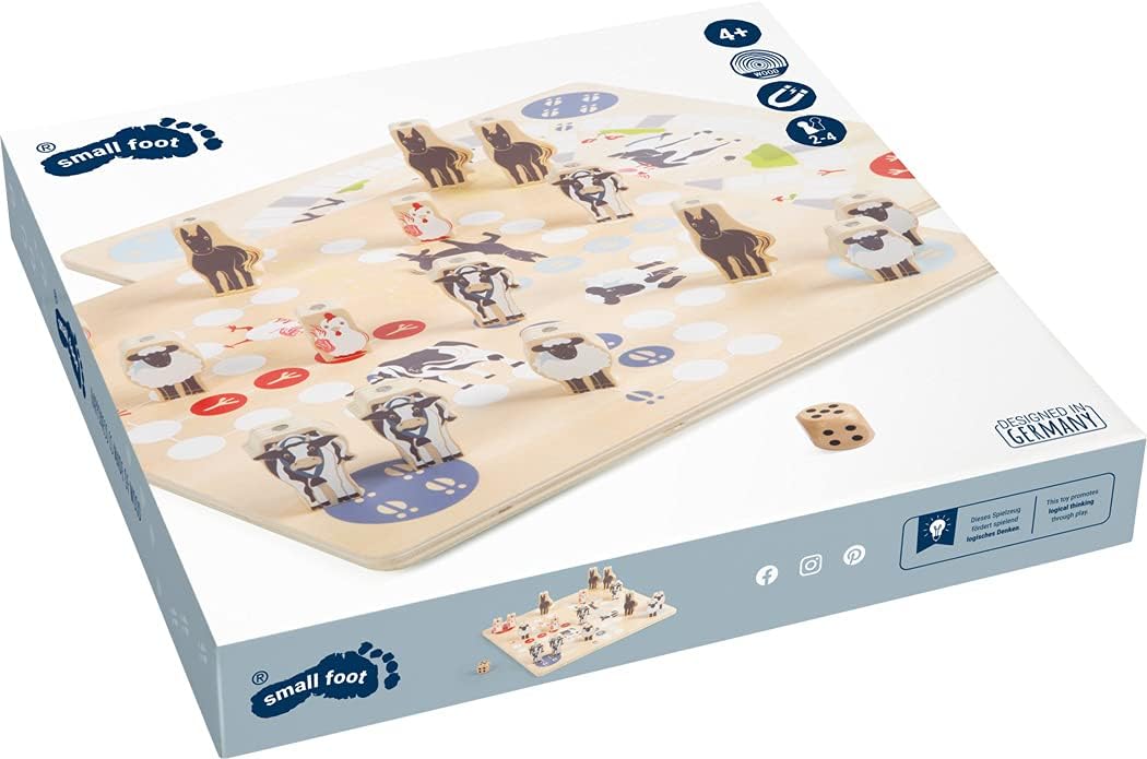 small foot 12228 "4 Friends" Games Collection, with farm animal motifs, wooden game for kids and family, ages 4+ years