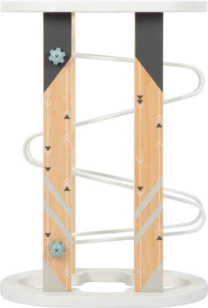 small foot Magnet Marble Run, modern design with lots of visible wood material, w/large rotating piece, Prod. No. 12233