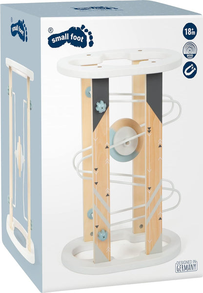 small foot Magnet Marble Run, modern design with lots of visible wood material, w/large rotating piece, Prod. No. 12233