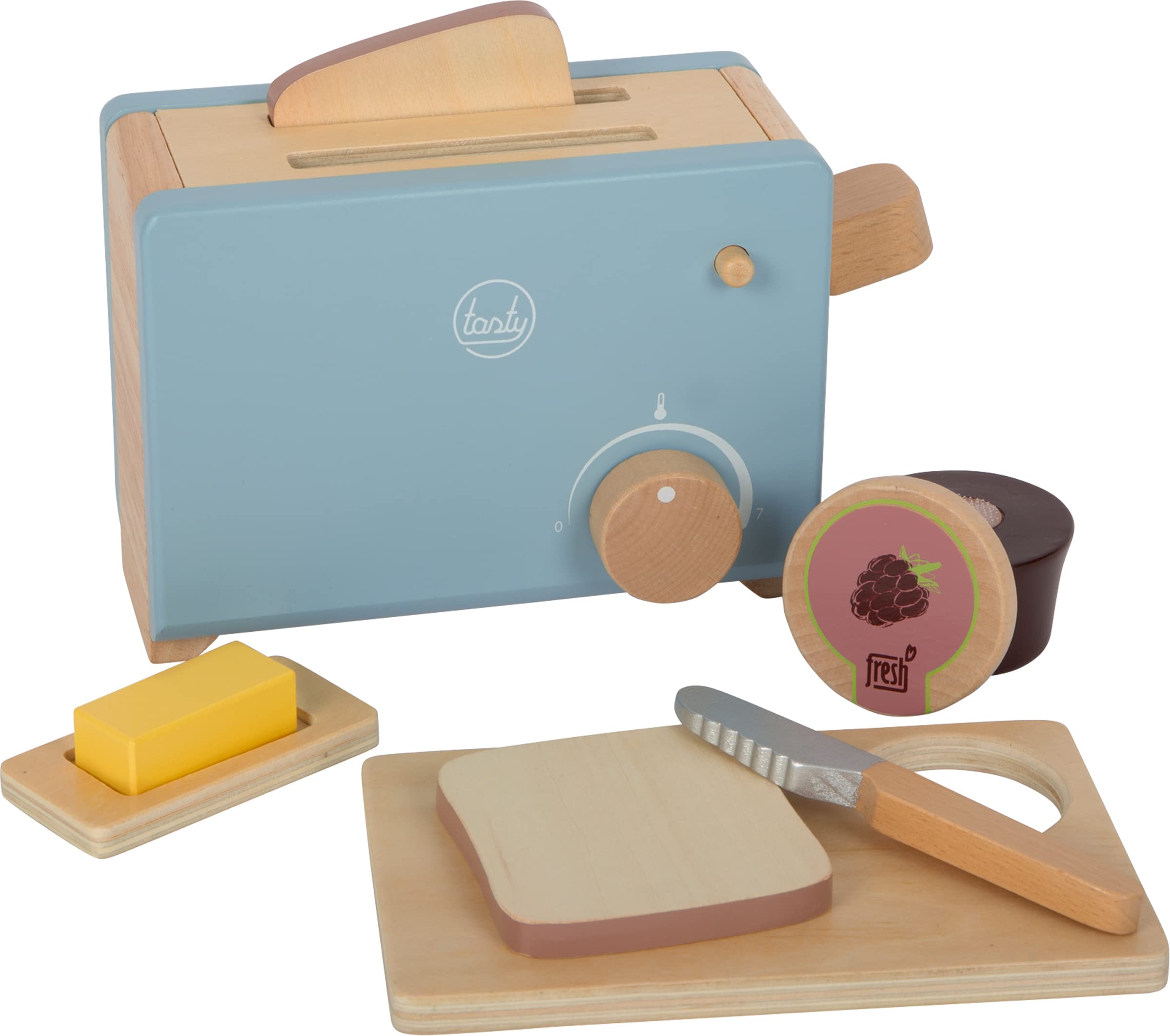 small foot Toaster Set "tasty", role play toy for kids aged 3+ years, made of wood, play kitchen accessory, Prod. 12246