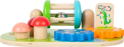 Small Foot Wooden Theme Park Motor Activity Board, Brightly Coloured, incl. Gears and Rotating Rattle w/Bell, 12289, Multicolored