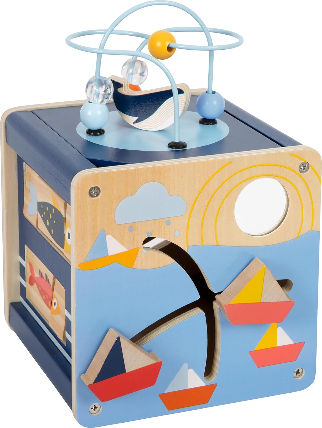 small foot Big Ocean Activity Cube Made of Wood, Maritime Motor Toy for Toddlers Aged 12+ Months, 12312, Multicolor