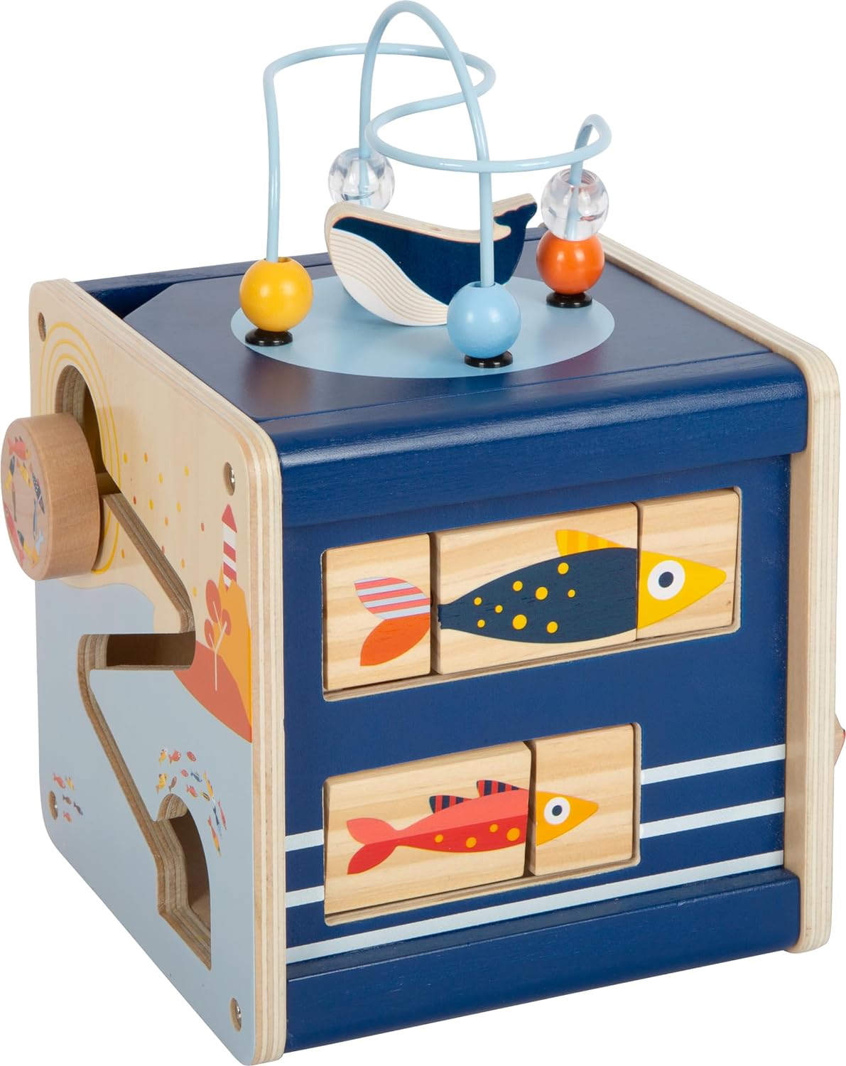 small foot Big Ocean Activity Cube Made of Wood, Maritime Motor Toy for Toddlers Aged 12+ Months, 12312, Multicolor