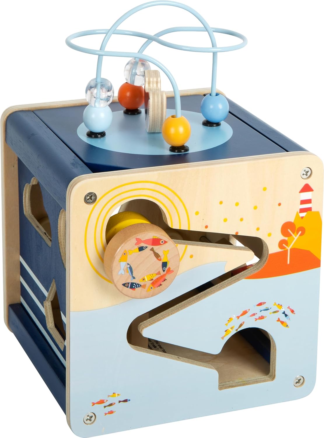 small foot Big Ocean Activity Cube Made of Wood, Maritime Motor Toy for Toddlers Aged 12+ Months, 12312, Multicolor