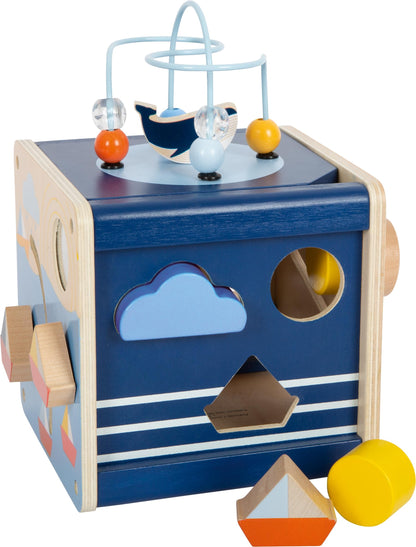 small foot Big Ocean Activity Cube Made of Wood, Maritime Motor Toy for Toddlers Aged 12+ Months, 12312, Multicolor