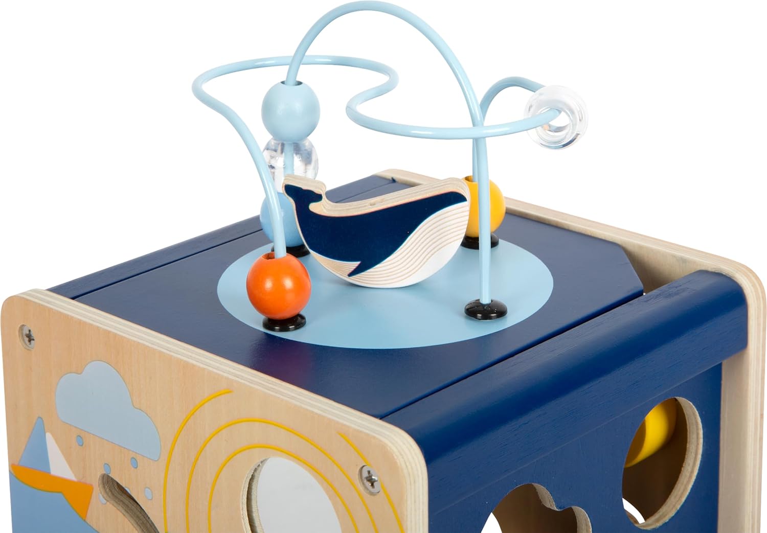 small foot Big Ocean Activity Cube Made of Wood, Maritime Motor Toy for Toddlers Aged 12+ Months, 12312, Multicolor
