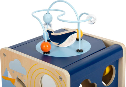 small foot Big Ocean Activity Cube Made of Wood, Maritime Motor Toy for Toddlers Aged 12+ Months, 12312, Multicolor