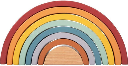 small foot Holzbausteine Regenbogen "Safari“ aus Holz, Motorikspielzeug mit 8 Formen, für Kinder ab 12 Monaten, 12318