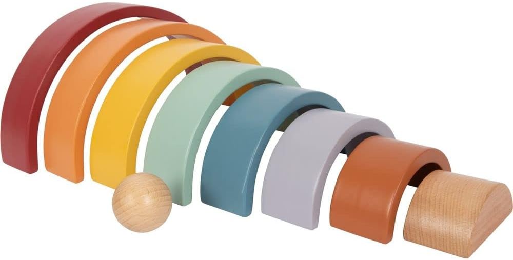 small foot Holzbausteine Regenbogen "Safari“ aus Holz, Motorikspielzeug mit 8 Formen, für Kinder ab 12 Monaten, 12318
