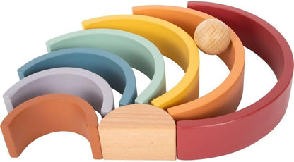 small foot Holzbausteine Regenbogen "Safari“ aus Holz, Motorikspielzeug mit 8 Formen, für Kinder ab 12 Monaten, 12318