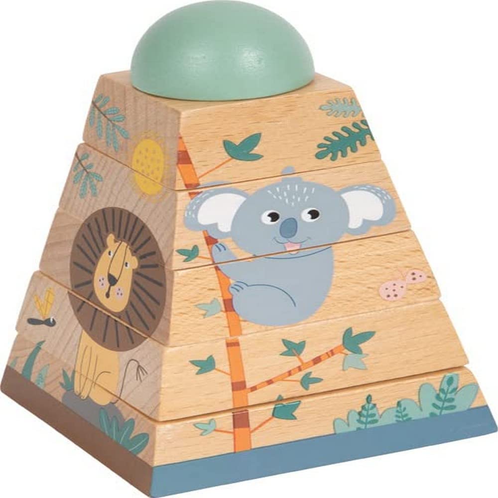 Small Foot Torre apilable Safari, Madera, motricidad, apilar, Motivos de Animales, niños a Partir de 12 Meses, 12320 Juguete, Multicolor, Small