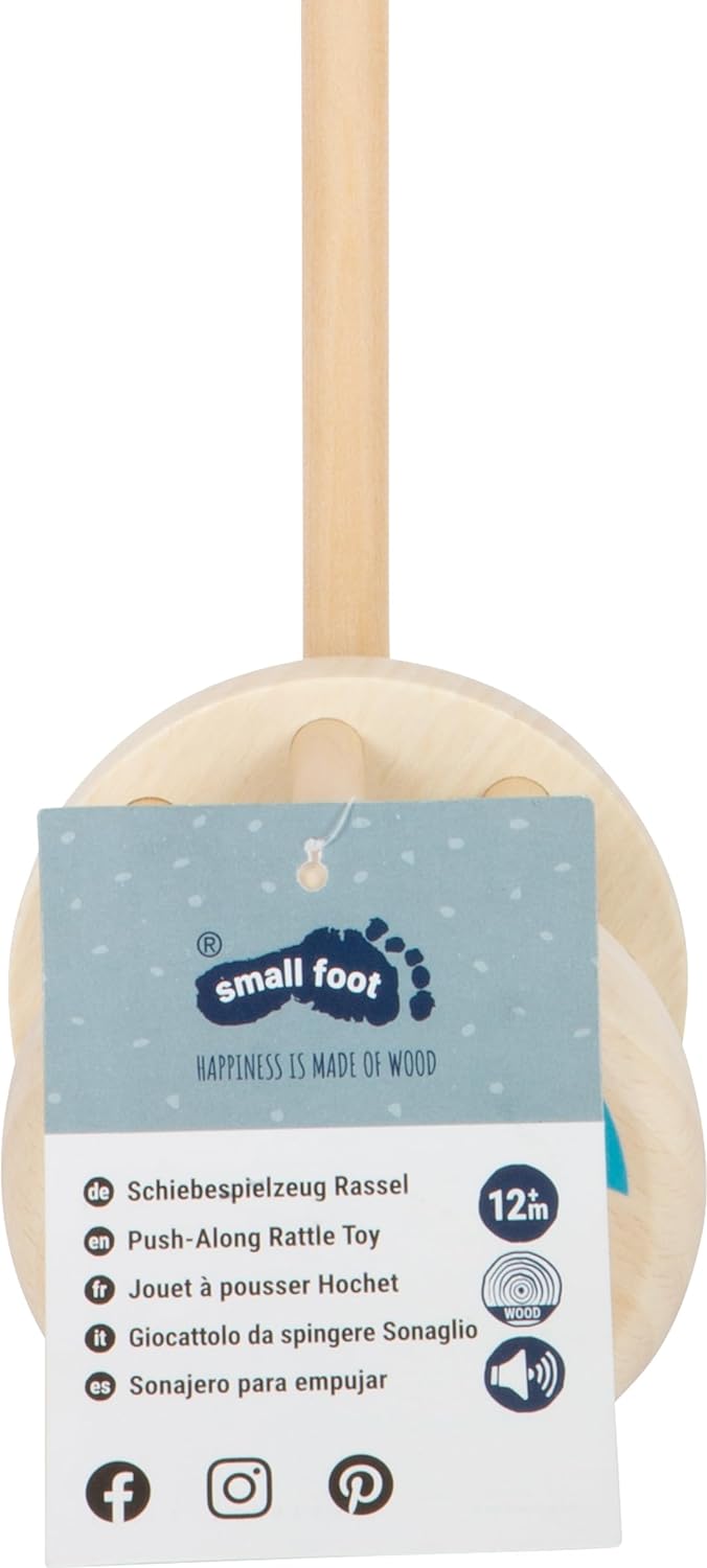 small foot Push-Along Rattle, Made of Wood, Walking aid for Young Children, Ages 12+ Months, 12341 Toys, Multicoloured