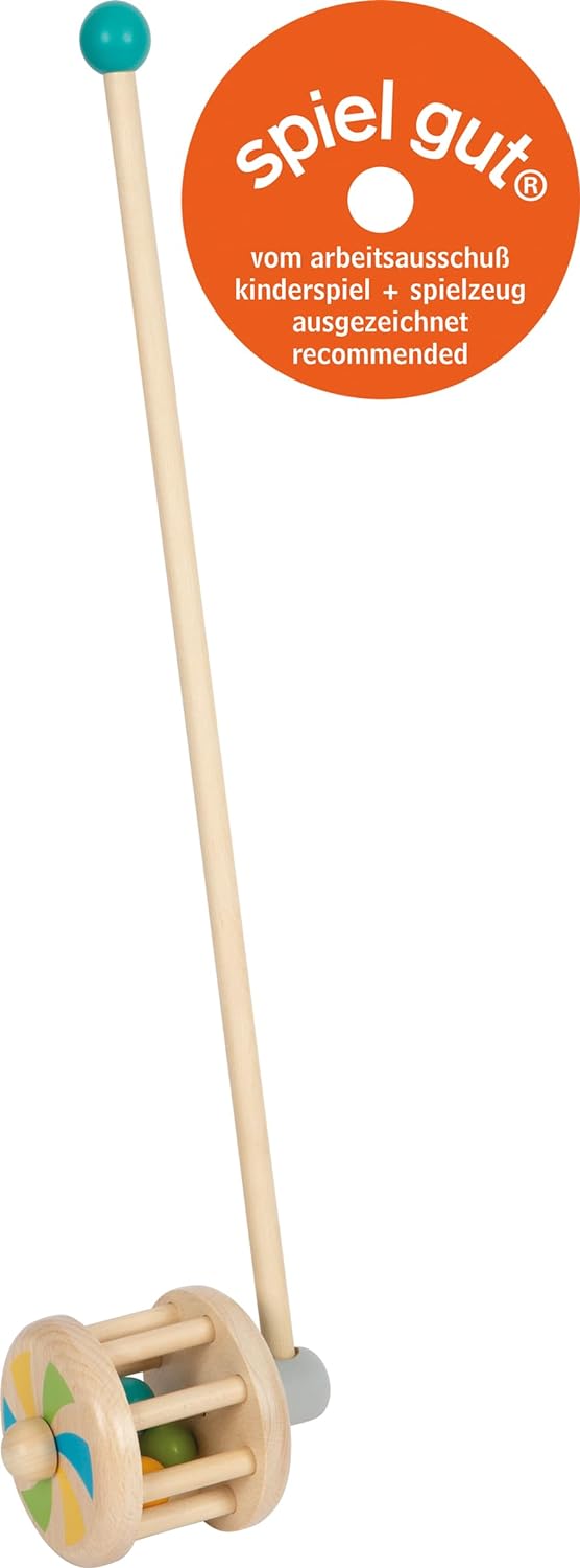 small foot Push-Along Rattle, Made of Wood, Walking aid for Young Children, Ages 12+ Months, 12341 Toys, Multicoloured