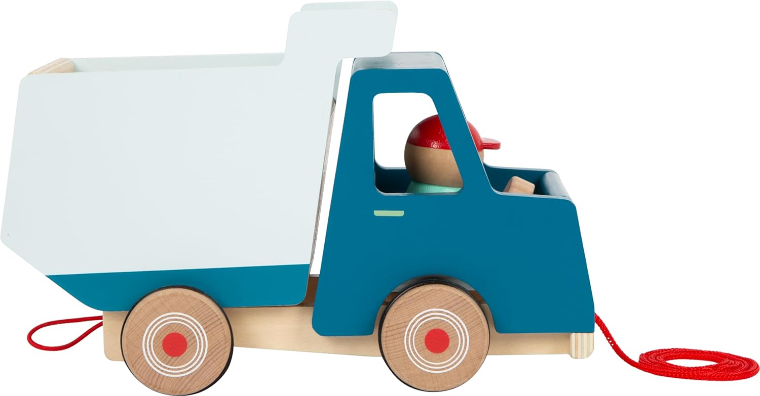 small foot Pull-Along Dump Truck Made of Wood, Motor Skills Toy and Baby Walker, for Children Aged 18+ Months, 12348, Multicolor