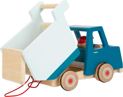 small foot Pull-Along Dump Truck Made of Wood, Motor Skills Toy and Baby Walker, for Children Aged 18+ Months, 12348, Multicolor