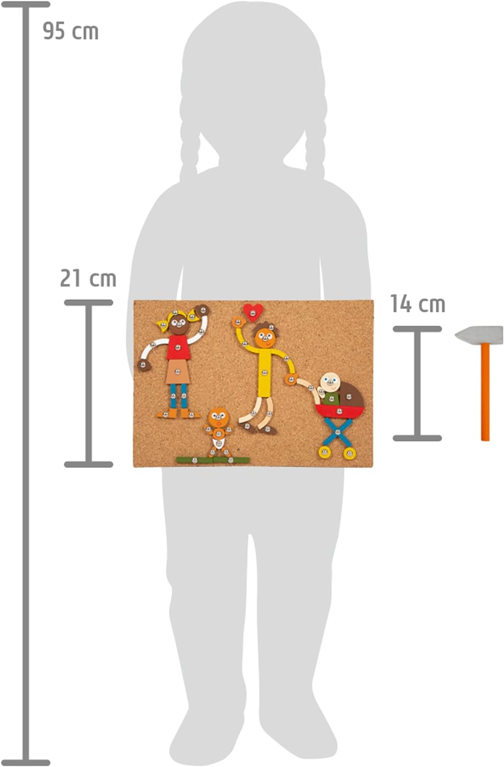 small foot Home and Family Toy, wood, with cork board and hammer, for kids aged 3+ years, 12359 Cartoon, multicolor, S Home & Family