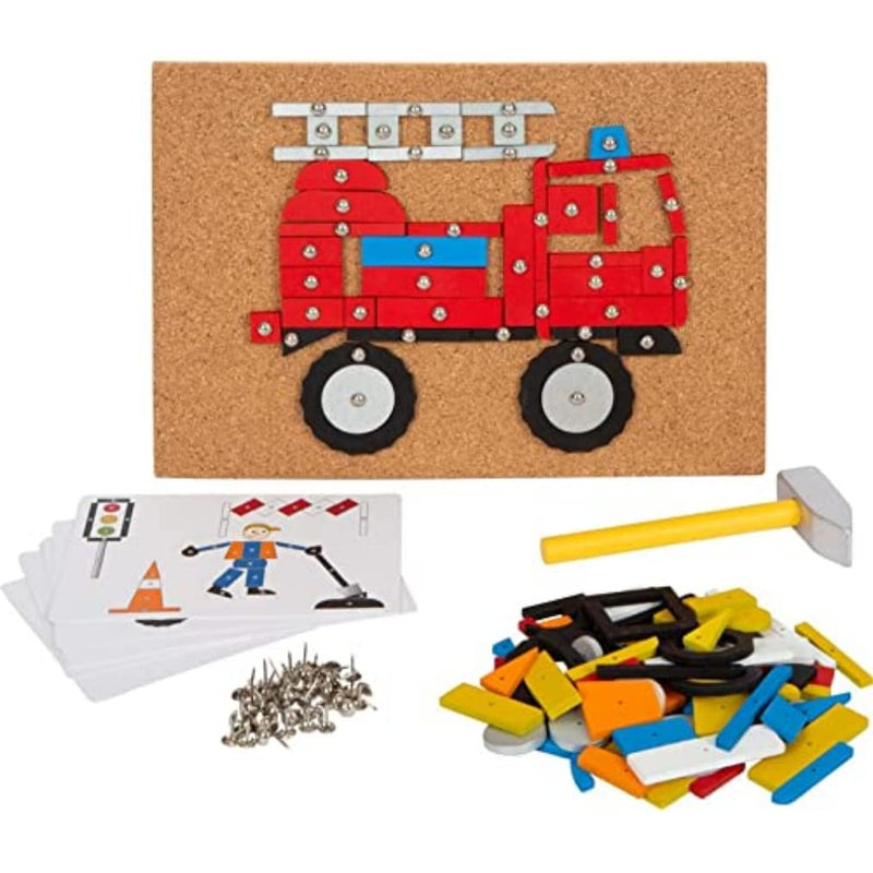 small foot Vehicles of The City Toy, Wood, with Cork Board and Hammer, for Kids Aged 3+ Years, 12360, Multicolor, S