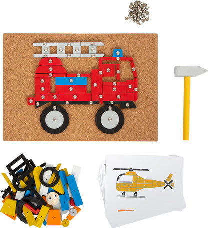 small foot Vehicles of The City Toy, Wood, with Cork Board and Hammer, for Kids Aged 3+ Years, 12360, Multicolor, S