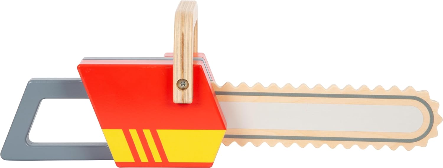 small foot Chainsaw made of wood, role play toy on the theme of fire department, with sound, for children aged 3+ years, 12362