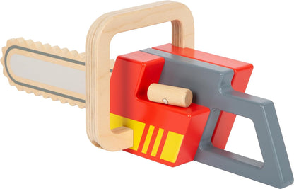 small foot Chainsaw made of wood, role play toy on the theme of fire department, with sound, for children aged 3+ years, 12362