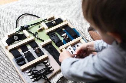 small foot Connectors and Fastenings Activity Board, diverse motor skills fun for kids aged 3+ years, 12391 Montessori Toys