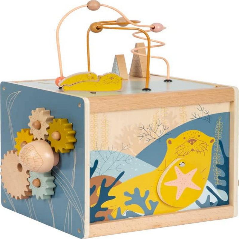 small foot Cube Seaside, Wood, Versatile Motor Activity Toy for Toddlers, Ages 12+ Months, 12393, Blue, Yellow