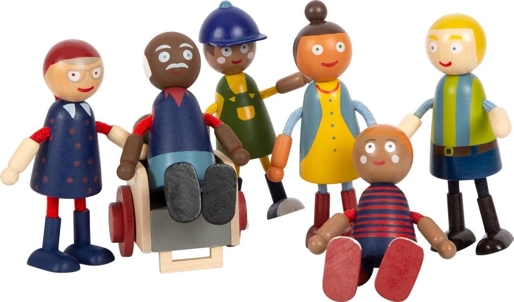 small foot Diversity Bending Family, 6 wooden dolls of different ages, genders, and skin colours, 12396 Toys bending dolls diversity